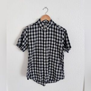 STEVEN ALAN black and white plaid short sleeve button down / men's S